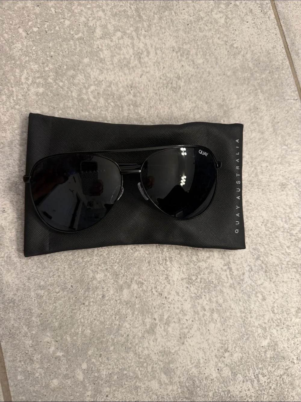 Quay Australia Black Aviator Sunglasses with Dark Lenses